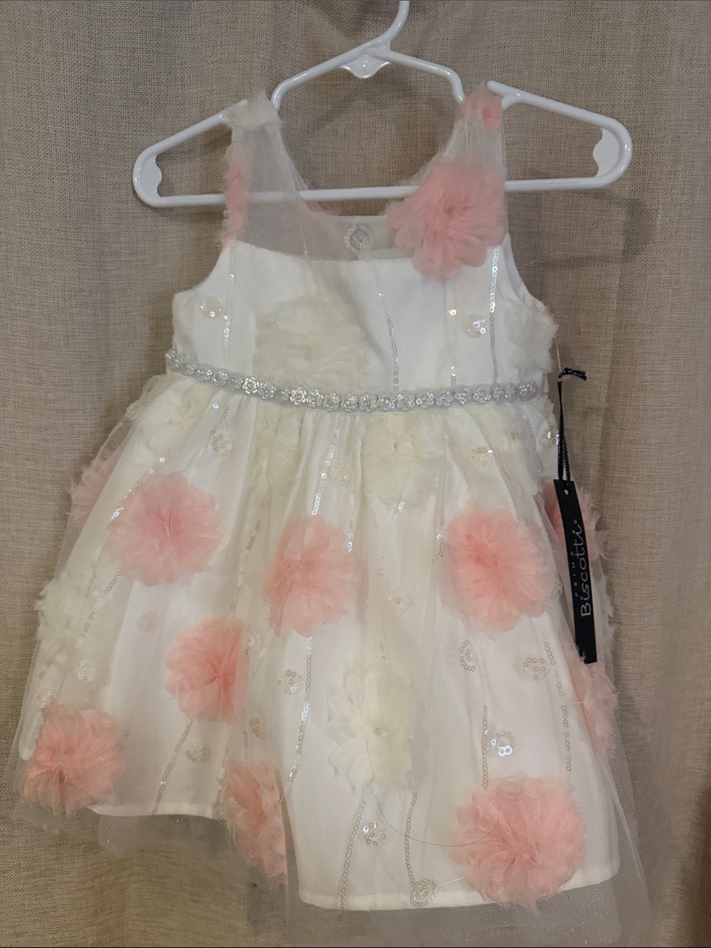 Biscotti Ivory and Pink Floral Tulle Party Dress